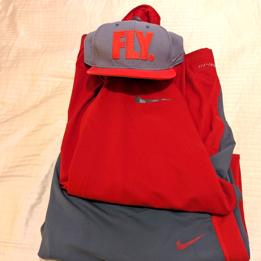 Nike Dri Fit Red and Gray Set with Matching Nike Hat